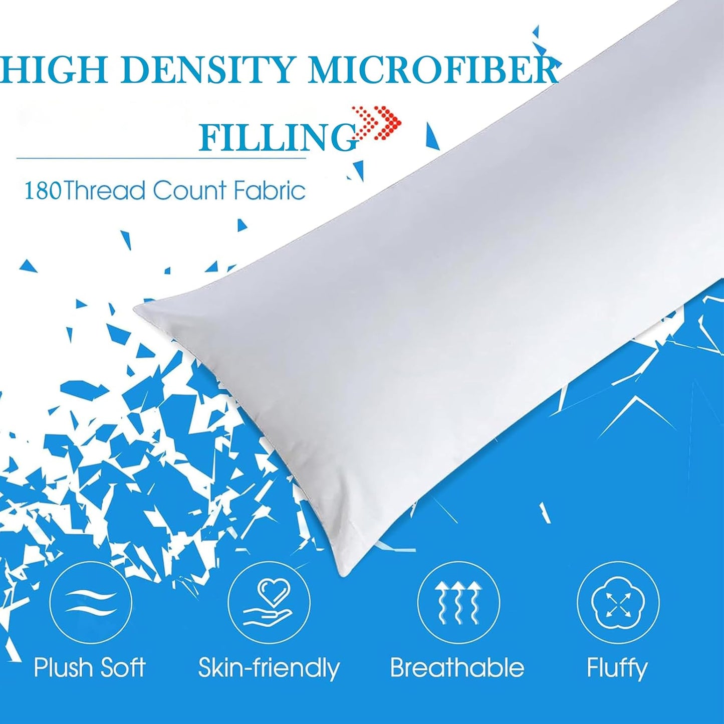 Cotton Body Pillow Insert - Cooling Breathable Full Body Pillow for Side Sleeper - Soft Long Bed Pillow for Adults - 20 x 54 inch-White