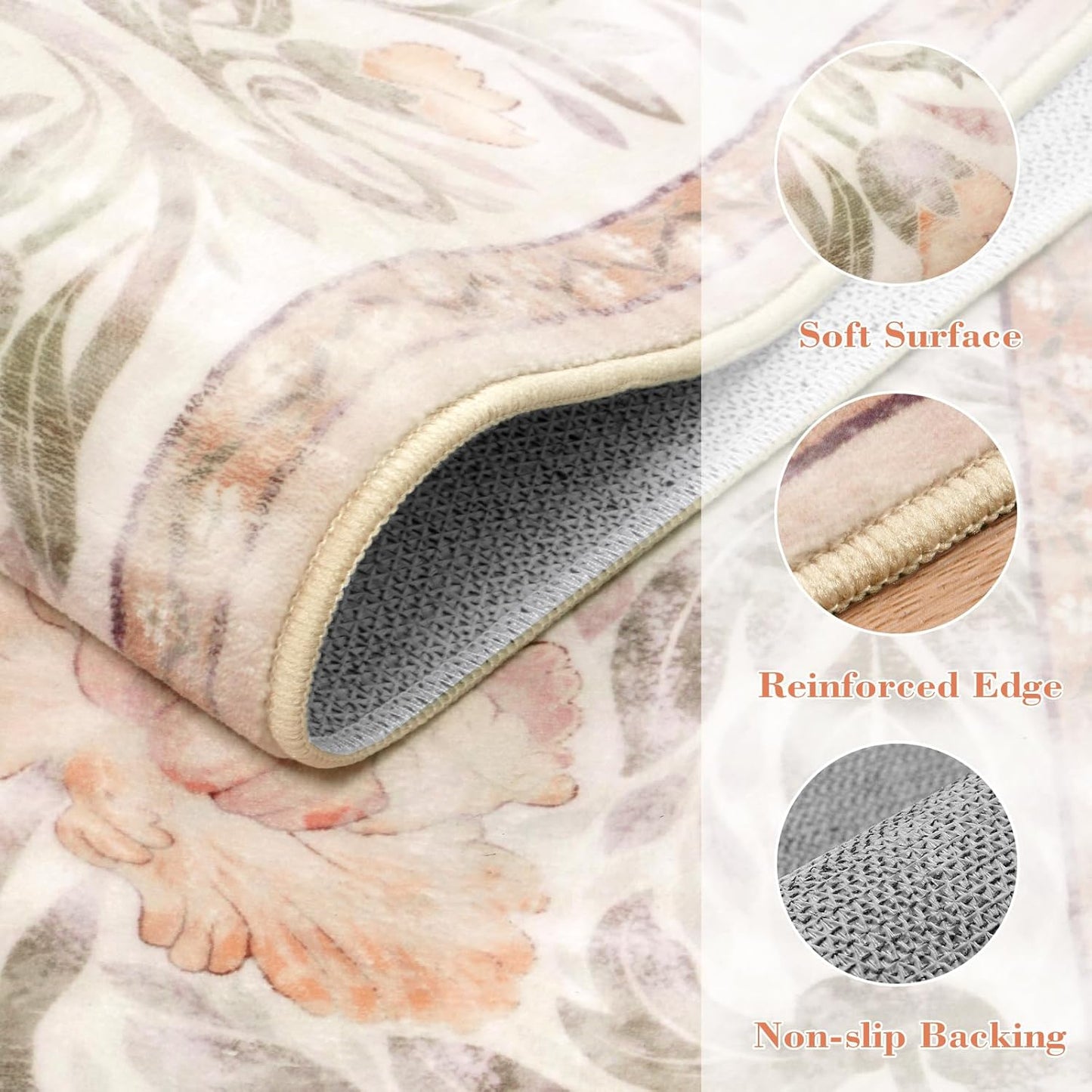 Collive Floral Area Rug 5x7, Pink Rugs for Bedroom Girls, Machine Washable Soft Low Pile Stain Resistant Carpet, Rug for Living Room Nursery Kids Playroom ‎Dorm
