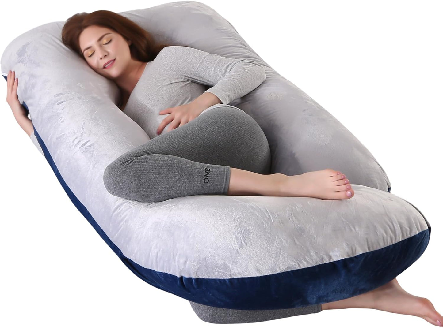 Pregnancy Pillow, Full Body 57 Inch Maternity Pillow with Removable Washable Cover - Sleep Support for Legs, Back, Neck, Shoulder, HIPS, Belly for Pregnent Women, Black Grey Velvet Cover