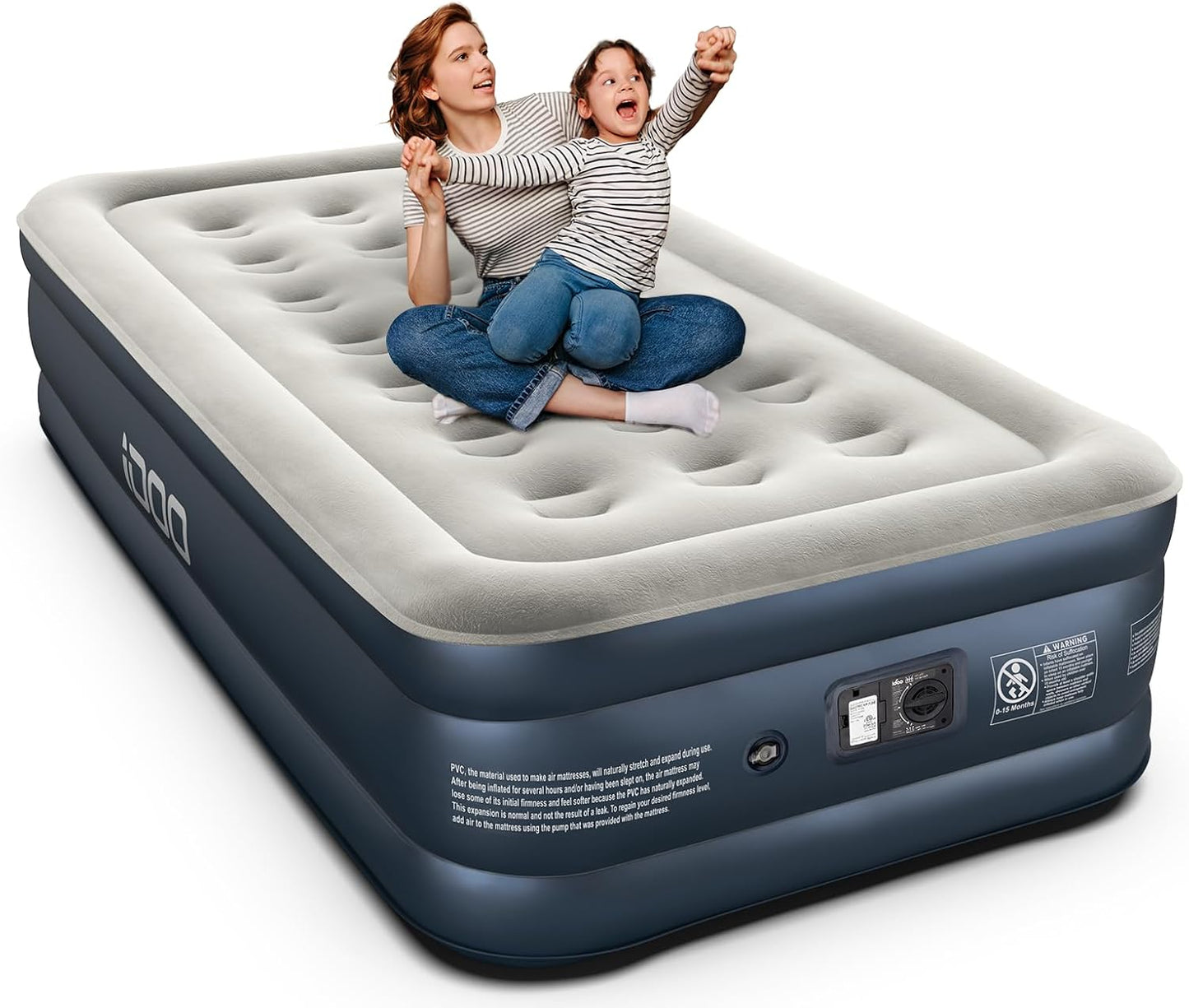 iDOO Queen Air Mattress with Built in Pump, 18 Raised Comfort Blow up Mattress, Upgraded Four Chamber Inflatable Mattress for Guests, Home and Camping, colchon inflable, Portable Air Bed, 650 lbs Max