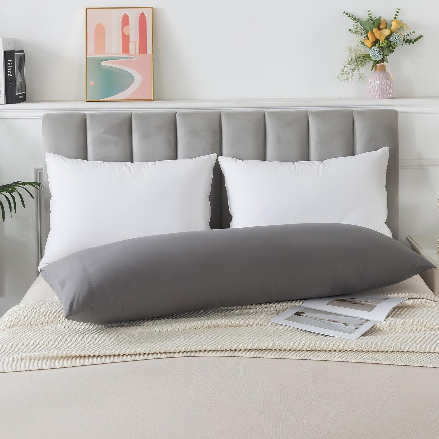 WhatsBedding Memory Foam Body Pillow with Pillowcase, Soft Large Long Bed Pillow for Adults, Breathable Full Body Pillow with Removable Pillow Cover - Dark Grey