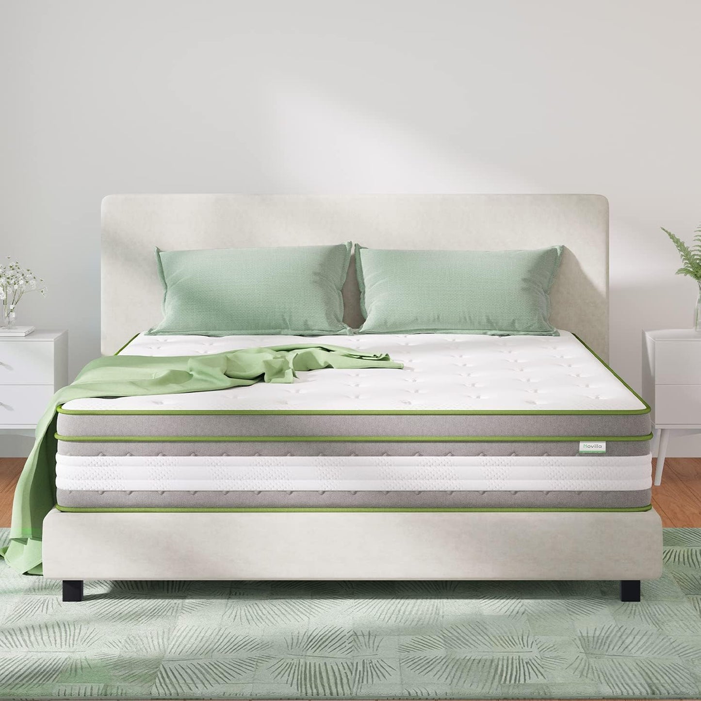 Novilla Queen Size Mattress, 10 Inch Hybrid Mattress in a Box, Foam with Individual Pocket Coils for Quality Sleep, Pillow Top Queen Mattresses with Quilted Cover, Release Pressure