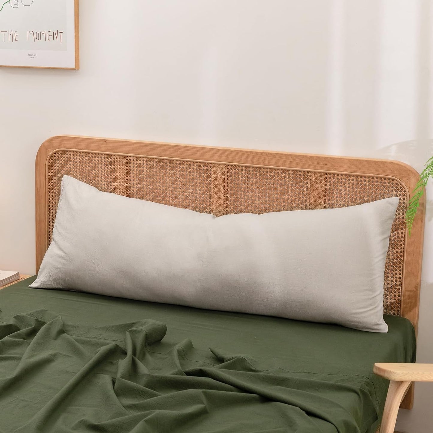 BESTOUCH 100% Washed Cotton Pillowcase for Hair and Skin Linen Feel Soft Comfortable Breathable 1 Pcs Pillow Case with Envelope Closure Solid Linen Grey Body 20x54 Inches
