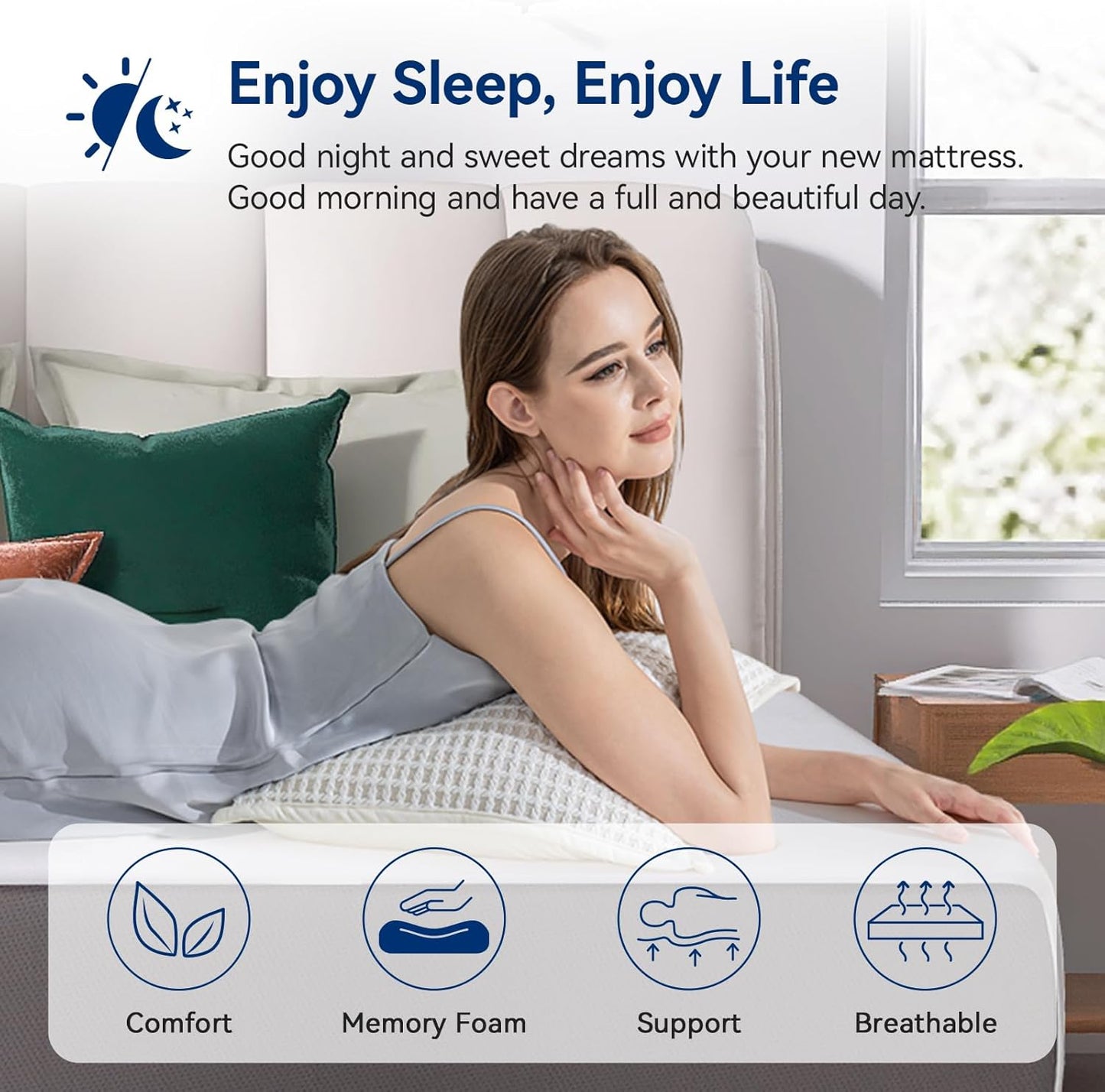 Amazon Basics Memory Foam Mattress, Soft Plush Feel, 12 Inch, Queen, White/Grey
