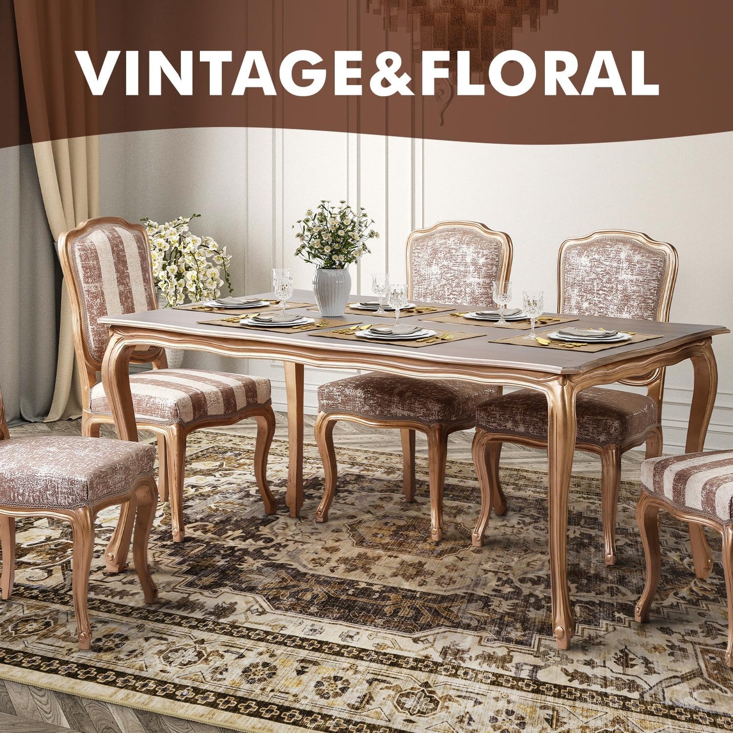 Brown Washable 5x7 Area Rugs for Living Room Rug Bedroom Rug-Carpet Neutral Moody Vintage Traditional Dining Room Rugs Office Soft Comfortable Non Slip