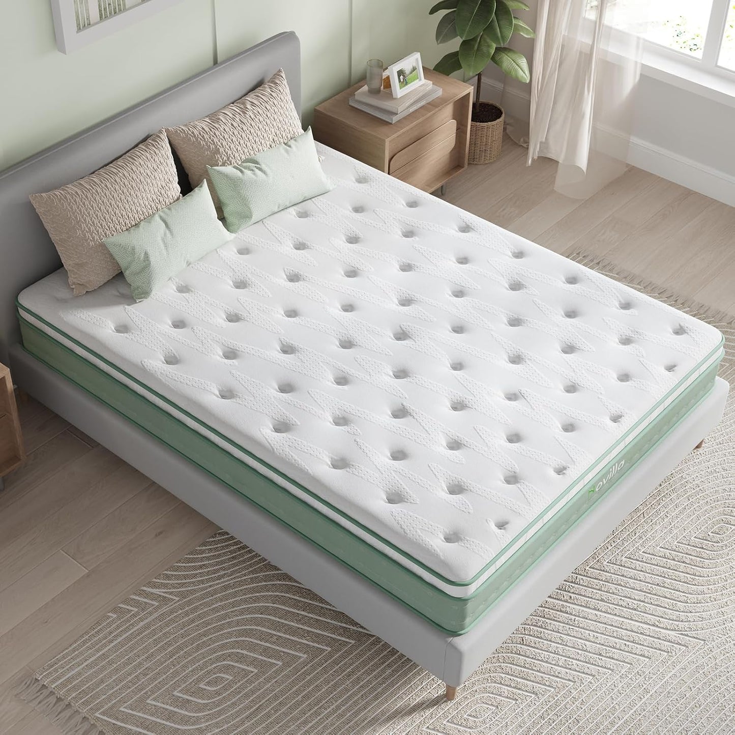 Novilla Queen Size Mattress, 10 Inch Hybrid Mattress in a Box, Foam with Individual Pocket Coils for Quality Sleep, Pillow Top Queen Mattresses with Quilted Cover, Release Pressure