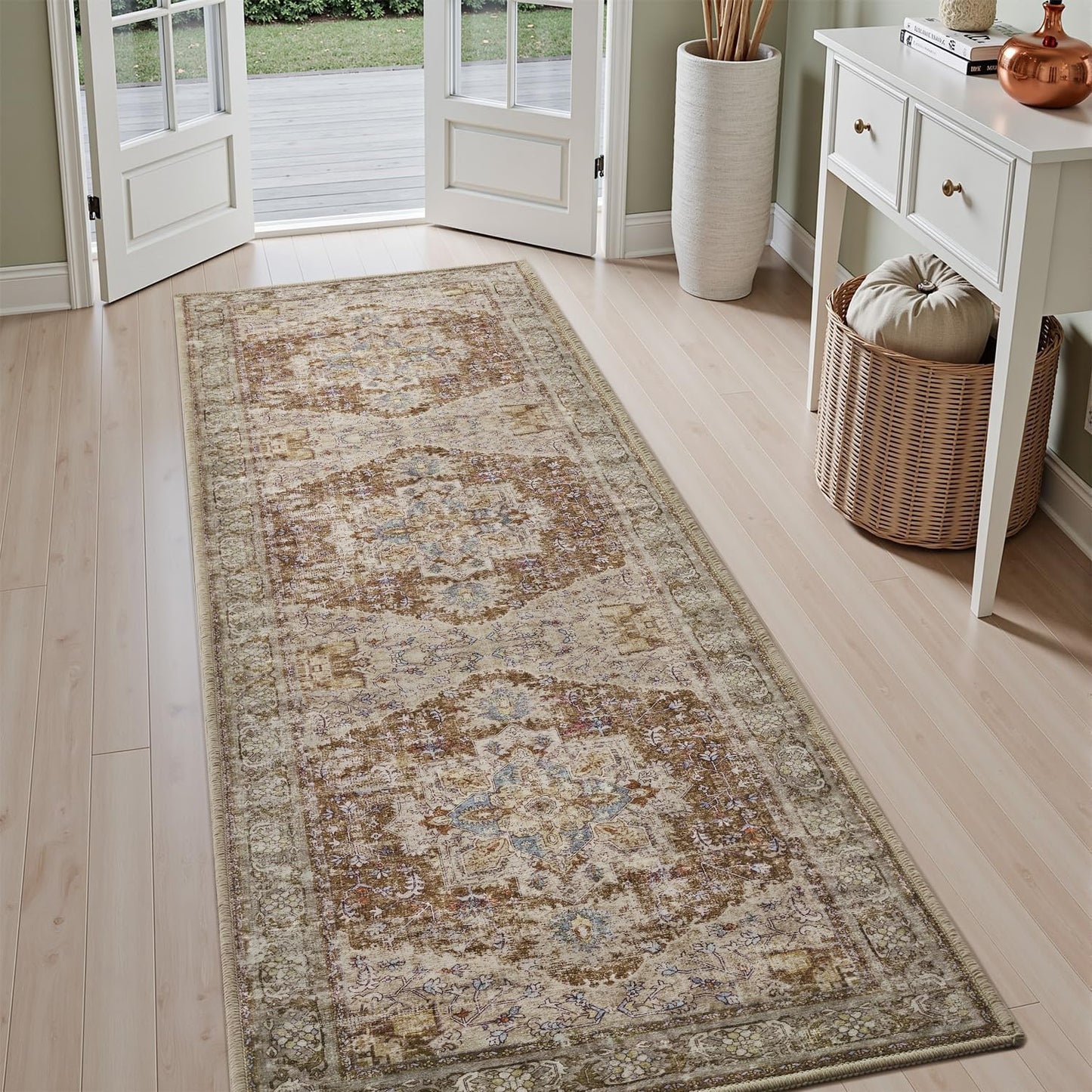 Brown Washable 5x7 Area Rugs for Living Room Rug Bedroom Rug-Carpet Neutral Moody Vintage Traditional Dining Room Rugs Office Soft Comfortable Non Slip