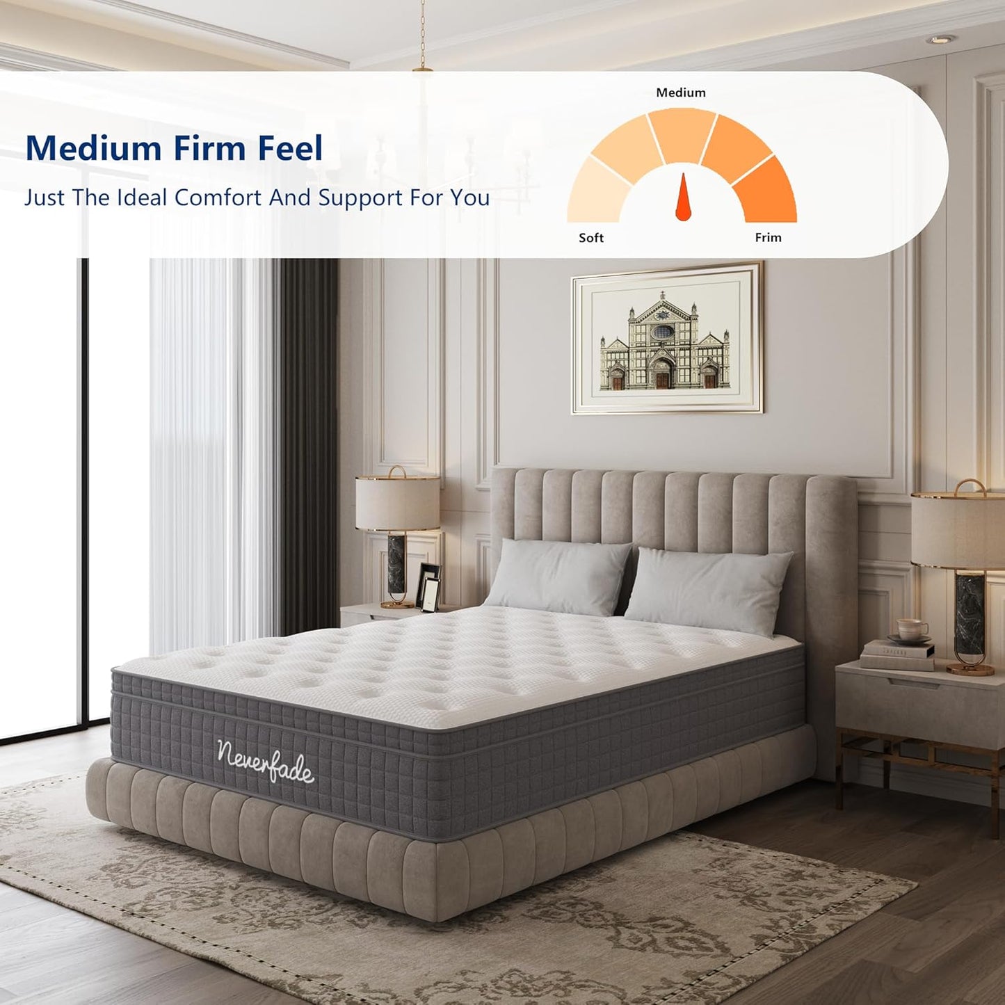 Neverfade 12 Inch Queen Mattress, Medium Firm Gel Memory Foam Hybrid Mattress, for Back Pain Relief, Pressure Relief for Side Sleepers
