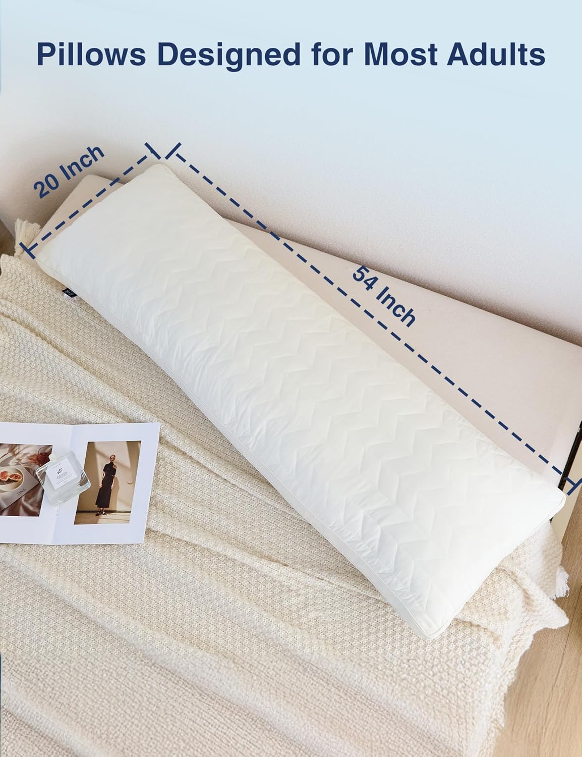 ZonLi Memory Foam Body Pillow for Adults, Long Pillow for Bed, Firm Body Pillow for Side Sleeper, Elegant Quilted Full Length Body Pillows Large -20x54 inch, White