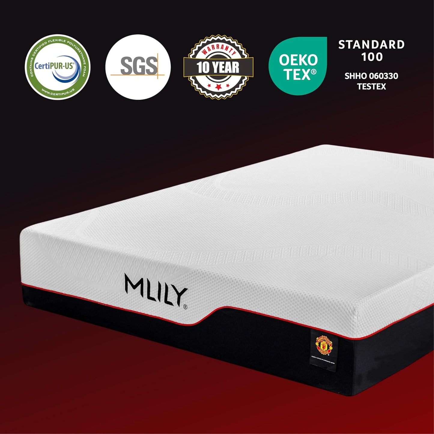 MLILY King Size 12 Inch Manchester United Memory Foam Mattress, Medium Feel, Cool Sleep & Pressure Relief, Fiberglass Free, Made in The USA of Certified Safe US Foam and Global Materials, White