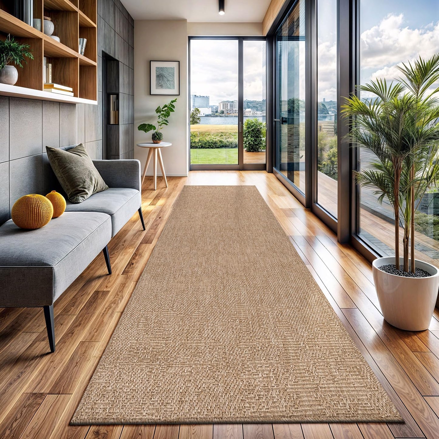 CAMILSON Easy Jute Rug 9x12, Indoor Outdoor Natural Color Fiber Area Rugs for Living Room and Patio Rug Herringbone Seagrass Boho Woven Design Easy-Cleaning Washable Outside Carpet Alfombras 9 x 12