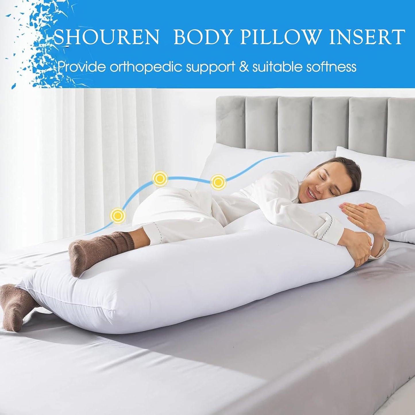 Cotton Body Pillow Insert - Cooling Breathable Full Body Pillow for Side Sleeper - Soft Long Bed Pillow for Adults - 20 x 54 inch-White