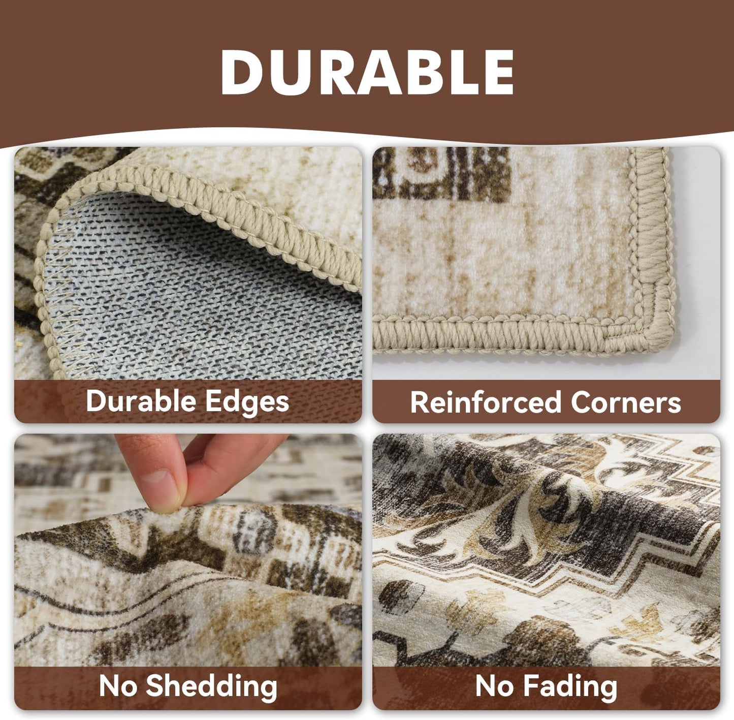 Brown Washable 5x7 Area Rugs for Living Room Rug Bedroom Rug-Carpet Neutral Moody Vintage Traditional Dining Room Rugs Office Soft Comfortable Non Slip