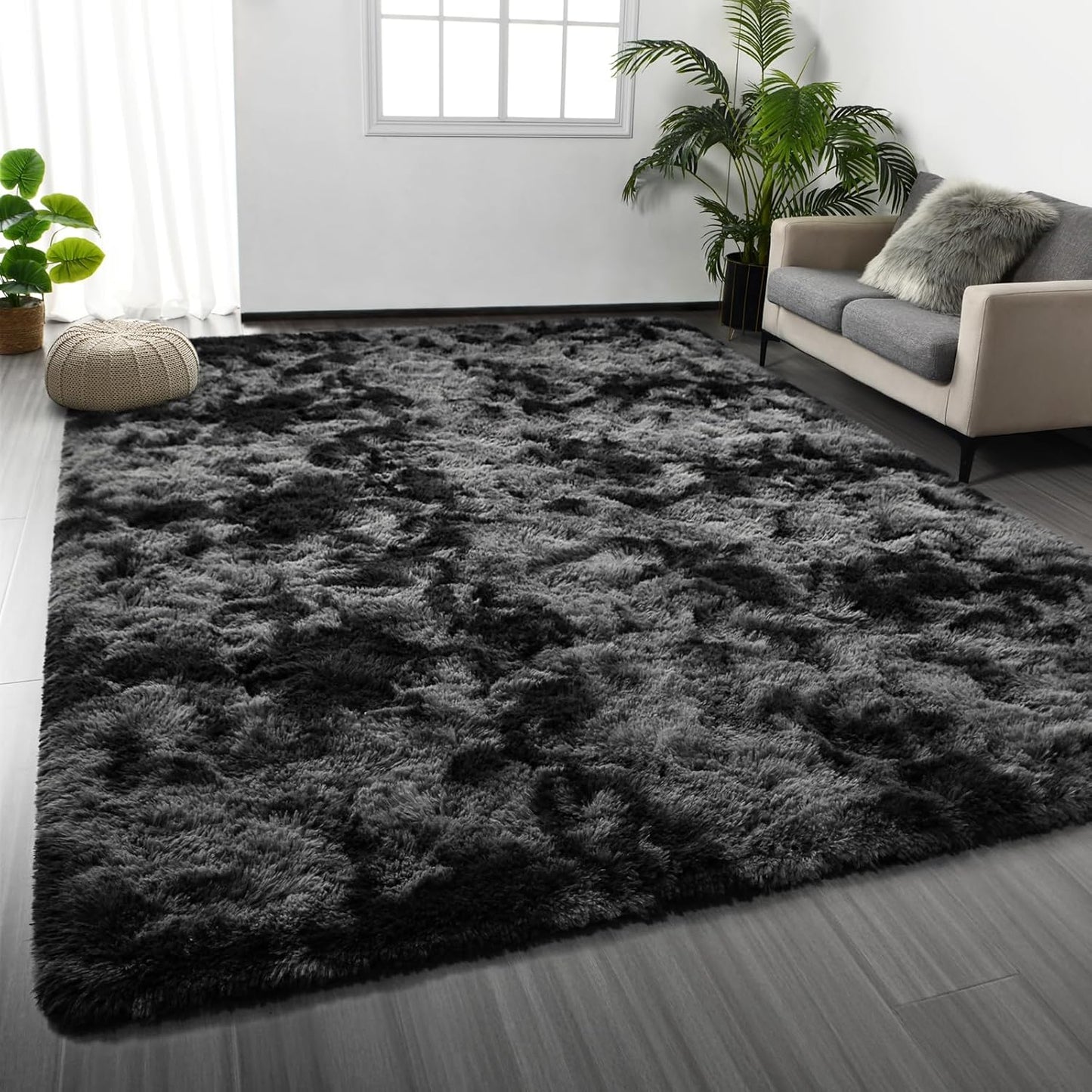 Large Shag Area Rugs 5 x 8, Tie-Dyed Plush Fuzzy Rugs for Living Room, Ultra Soft Fluffy Furry Rug for Bedroom, Indoor Carpet Nursery Rugs for Kids Room Home Decor, Light Grey