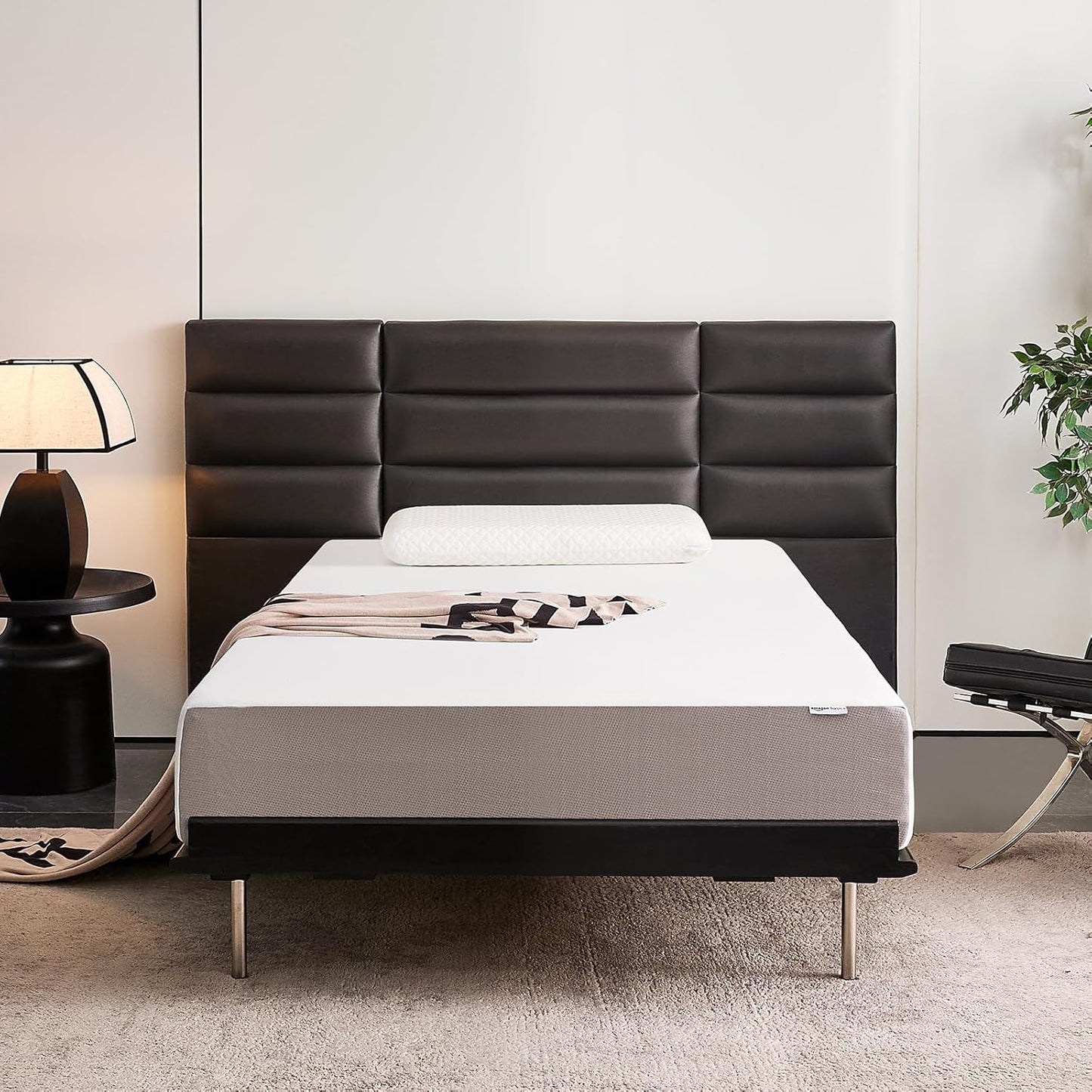 Amazon Basics Memory Foam Mattress, Soft Plush Feel, 12 Inch, Queen, White/Grey