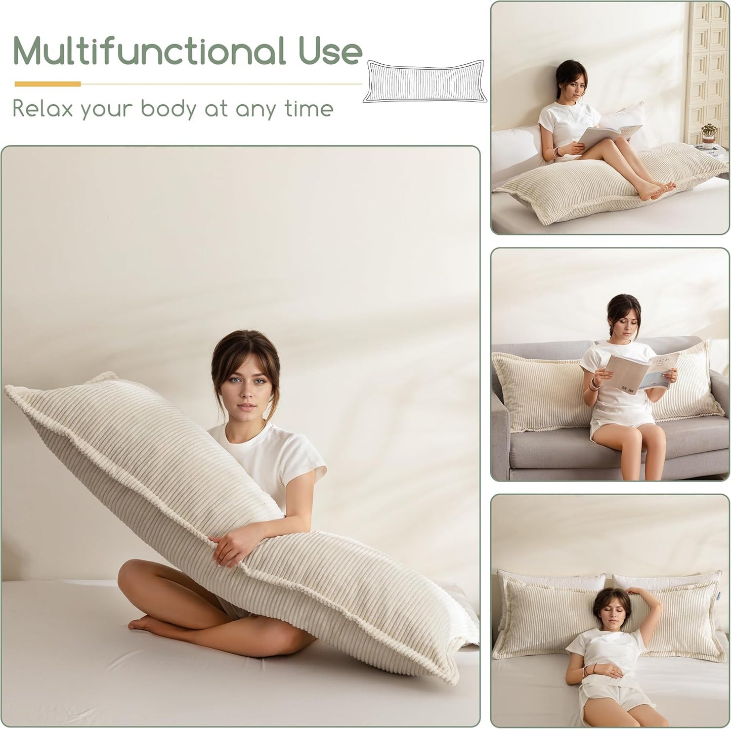 HIGOGOGO Body Pillow for Adults, Thickened Memory Foam Long Bed Pillow, Breathable Full Body Pillow with Removable Pillow Cover (20x54 Inch)
