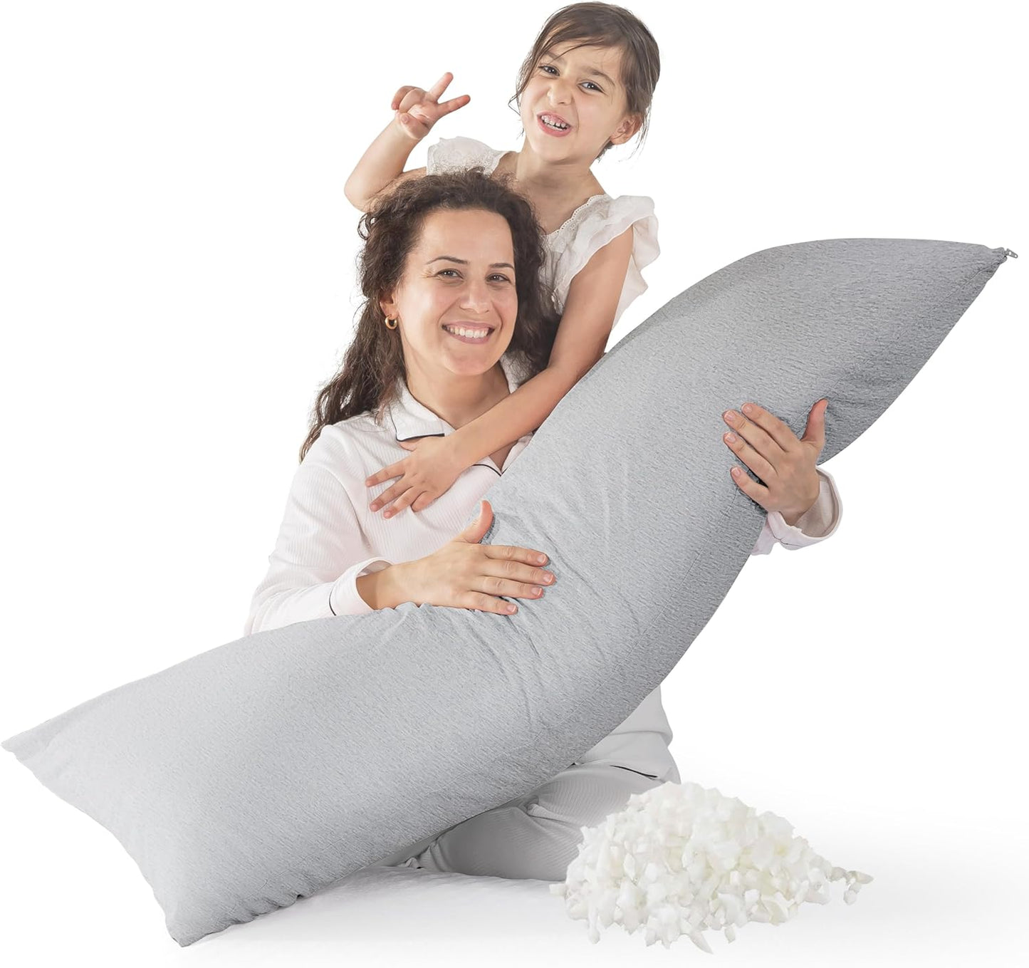 WhatsBedding Memory Foam Body Pillow with Pillowcase, Soft Large Long Bed Pillow for Adults, Breathable Full Body Pillow with Removable Pillow Cover - Dark Grey