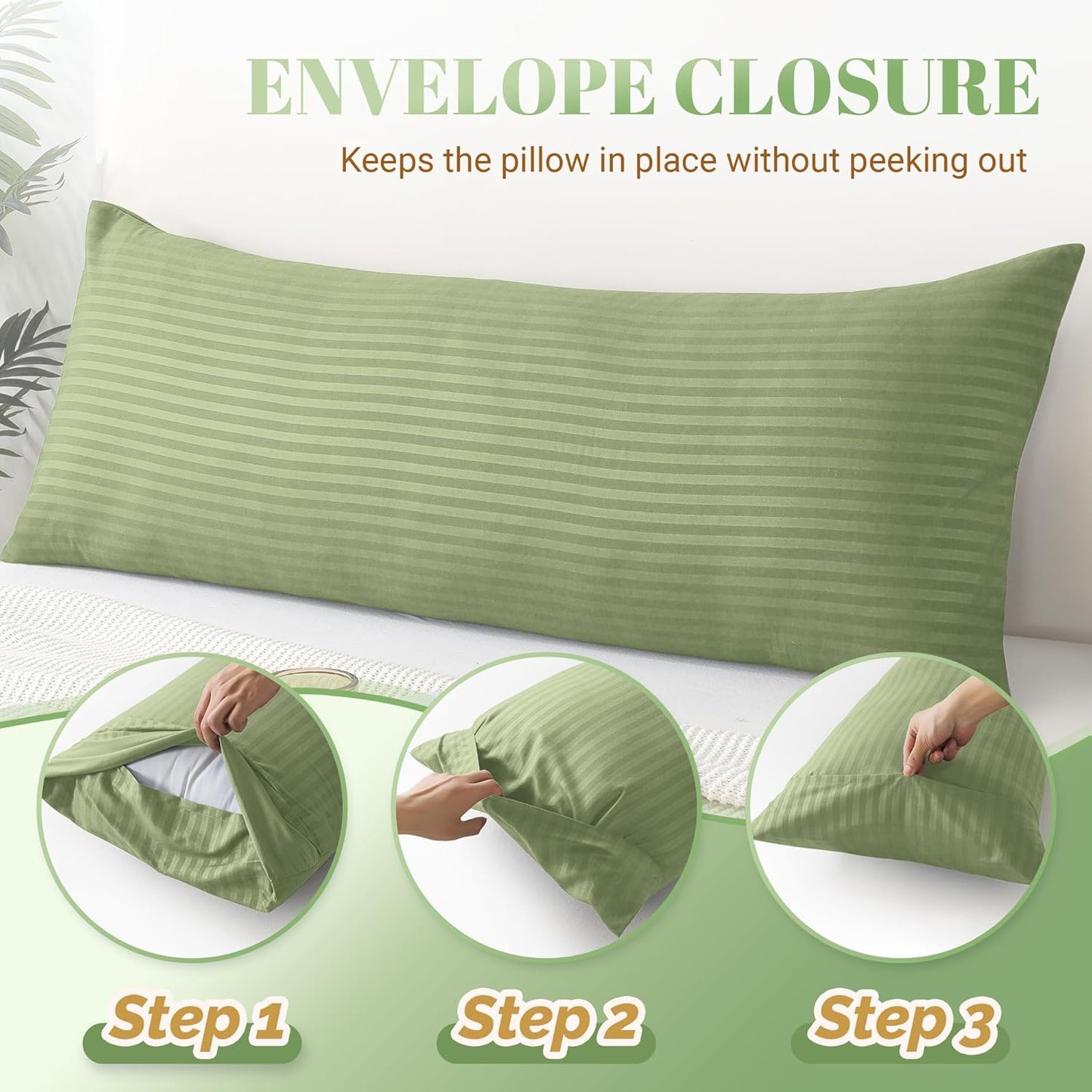 Cosybay Full Body Pillow Insert with Sage Green Pillowcase - Fluffy Long Bed Pillow for Adults - Firm Large Body Pillow with Washable Cover for Side and Back Sleepers - 20x54 Inch(Sage Green)