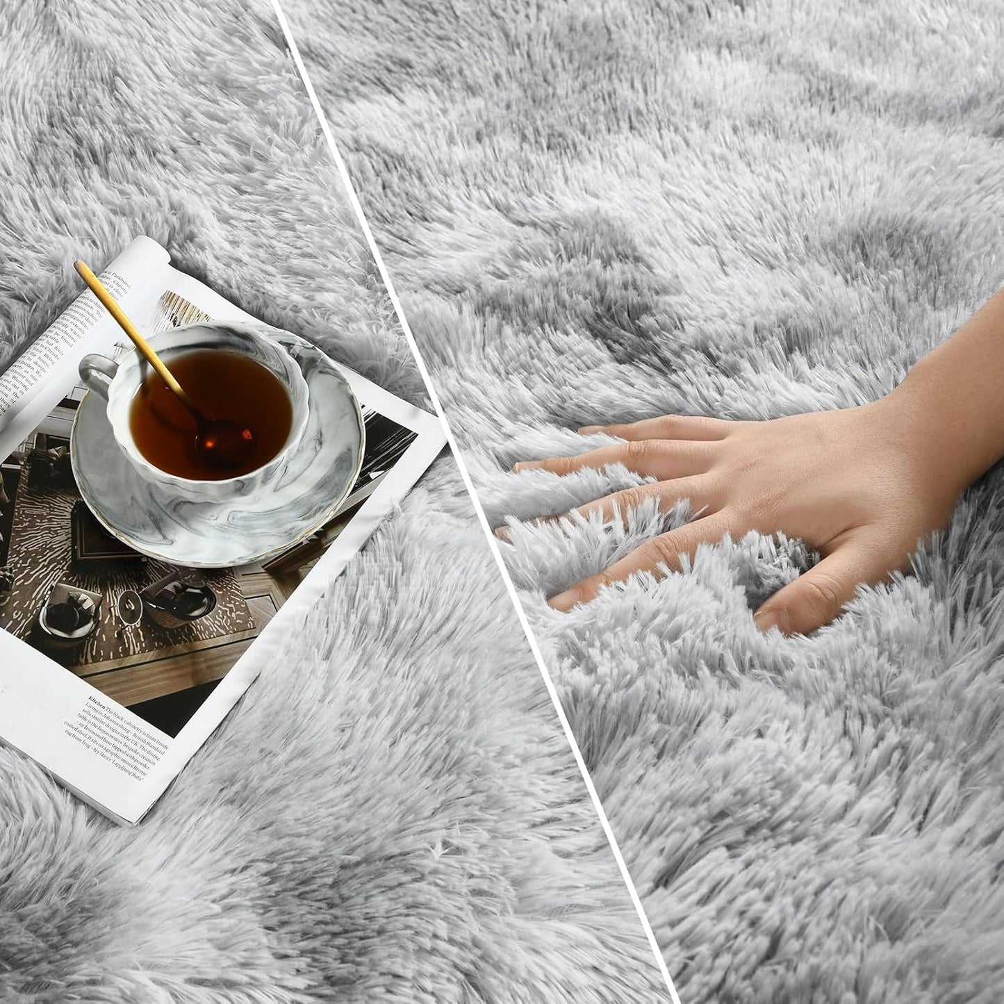 Large Shag Area Rugs 5 x 8, Tie-Dyed Plush Fuzzy Rugs for Living Room, Ultra Soft Fluffy Furry Rug for Bedroom, Indoor Carpet Nursery Rugs for Kids Room Home Decor, Light Grey