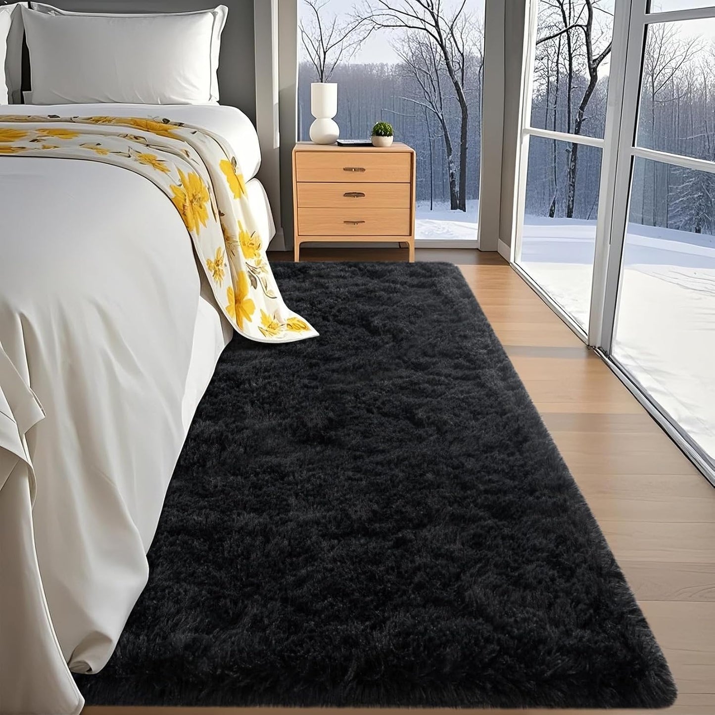 6x9 Feet Machine Washable Area Rugs for Bedroom Living Room, Black Soft Plush Fluffy Fuzzy Shag Shaggy Carpet, Indoor Floor Rugs for Kids, Nursery, Home Decor Aesthetic