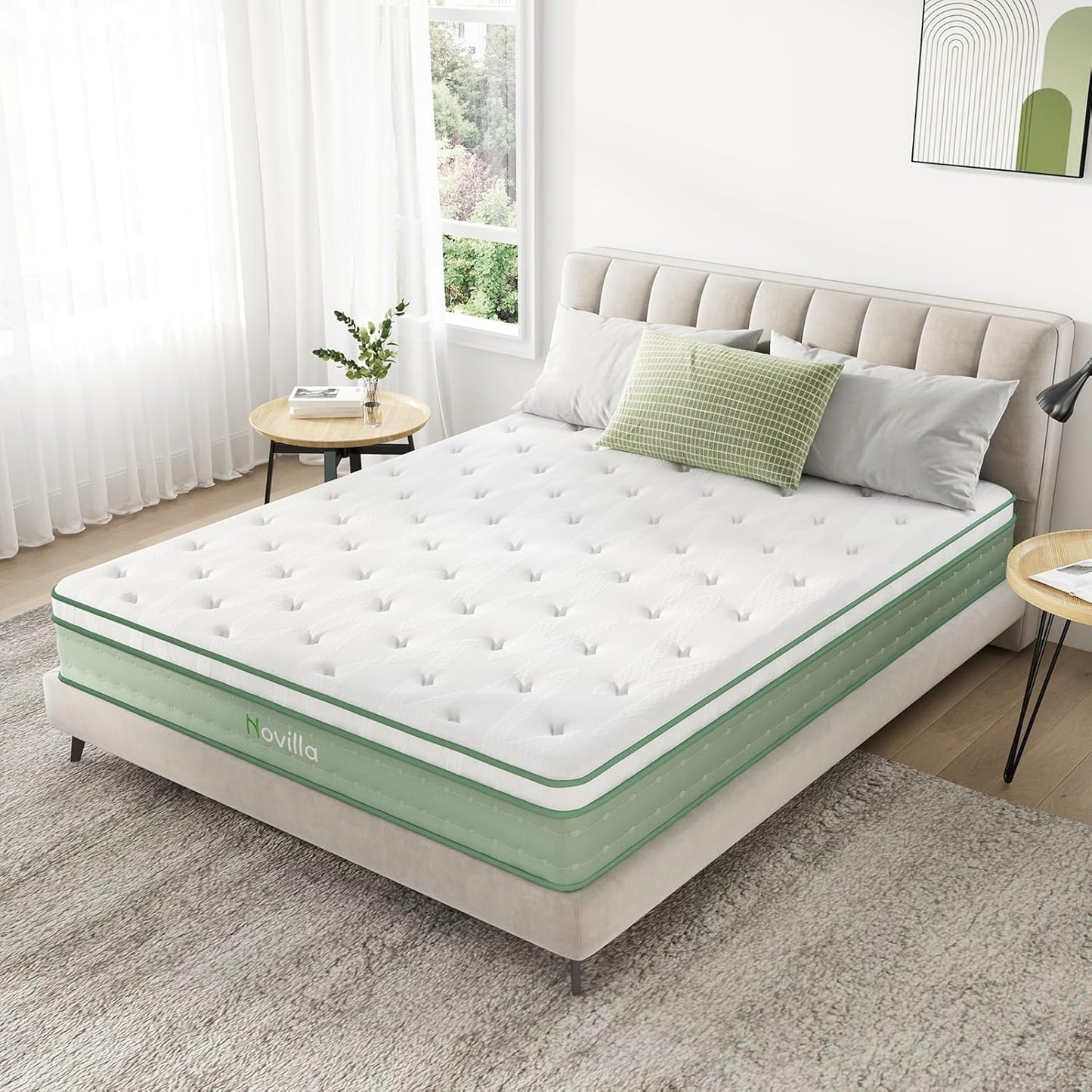 Novilla Queen Size Mattress, 10 Inch Hybrid Mattress in a Box, Foam with Individual Pocket Coils for Quality Sleep, Pillow Top Queen Mattresses with Quilted Cover, Release Pressure