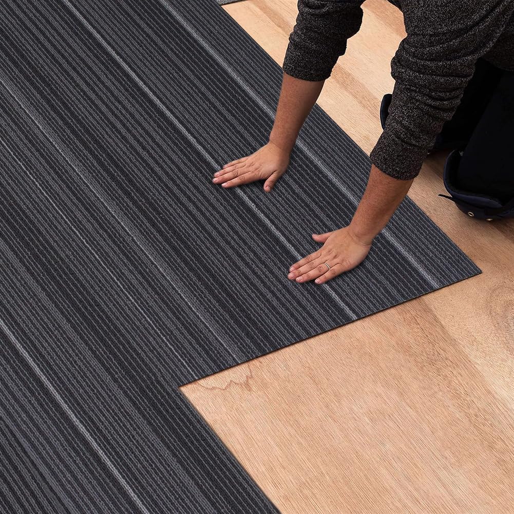 Carpet Tiles 20"x 20" Squares Reusable Floor Carpet, 12 Tiles Non Slip Peel and Stick Easy DIY Installation Seamless Rug for Bedroom Living Room Office, Light Gray