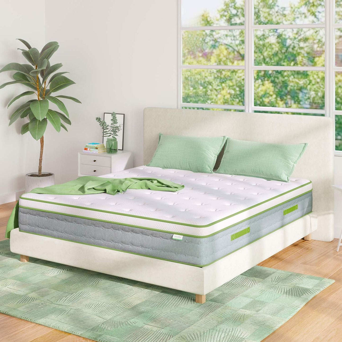 Novilla Queen Size Mattress, 10 Inch Hybrid Mattress in a Box, Foam with Individual Pocket Coils for Quality Sleep, Pillow Top Queen Mattresses with Quilted Cover, Release Pressure