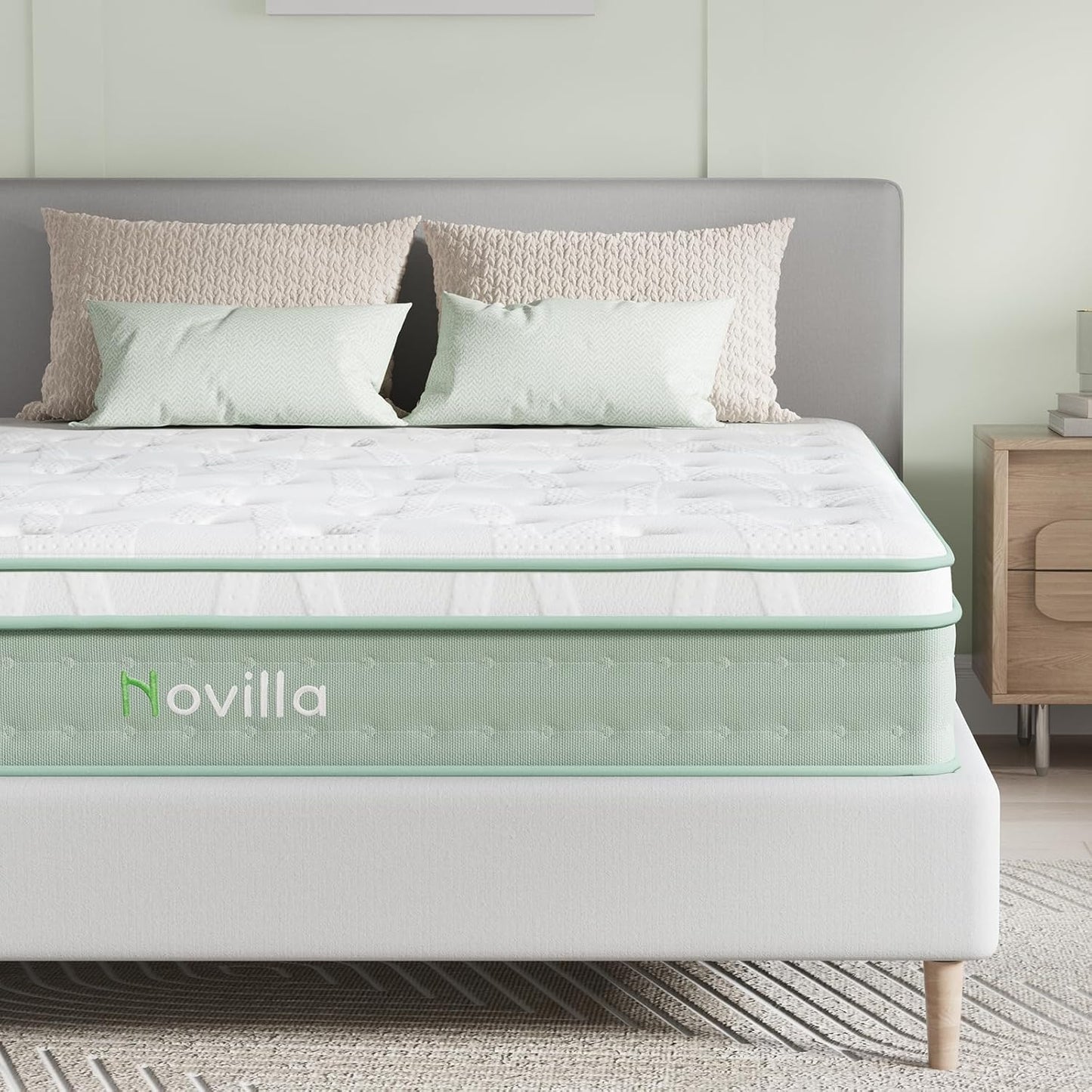Novilla Queen Size Mattress, 10 Inch Hybrid Mattress in a Box, Foam with Individual Pocket Coils for Quality Sleep, Pillow Top Queen Mattresses with Quilted Cover, Release Pressure