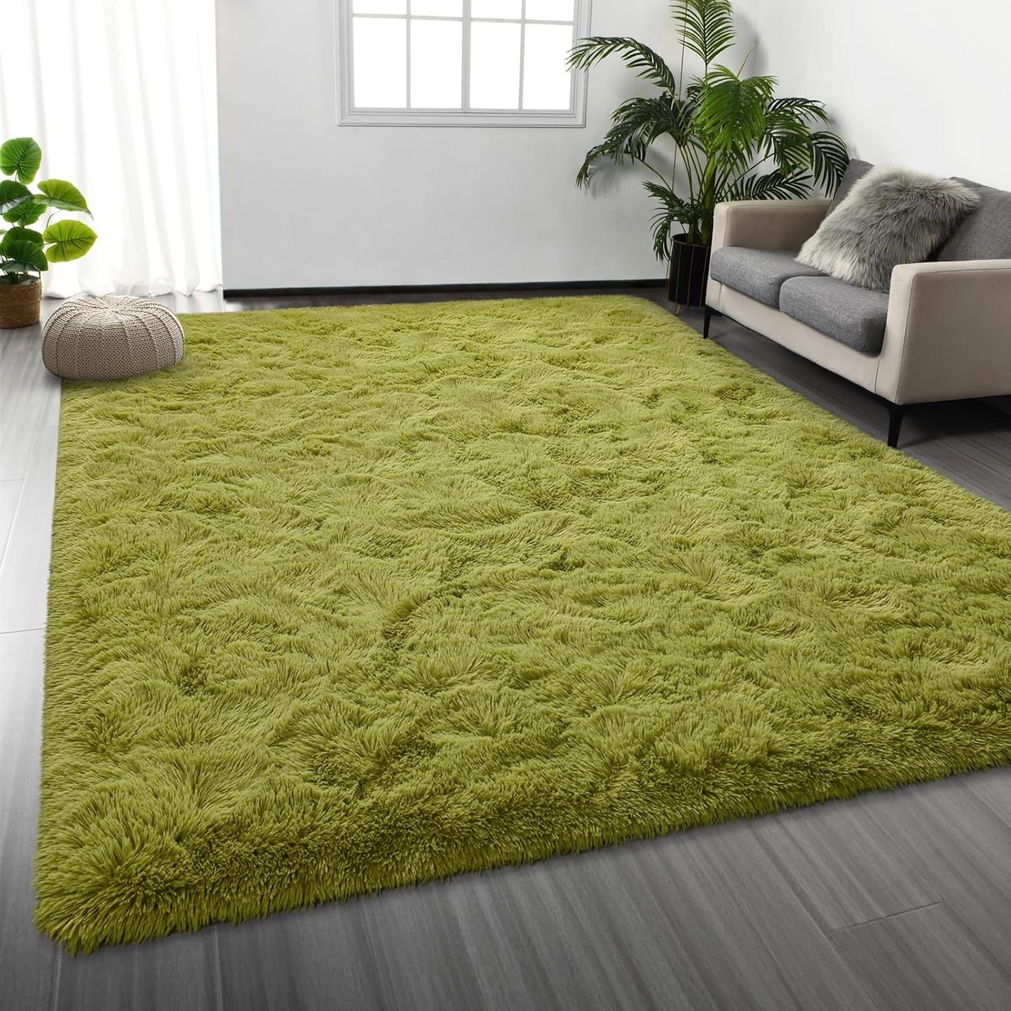 Large Shag Area Rugs 5 x 8, Tie-Dyed Plush Fuzzy Rugs for Living Room, Ultra Soft Fluffy Furry Rug for Bedroom, Indoor Carpet Nursery Rugs for Kids Room Home Decor, Light Grey