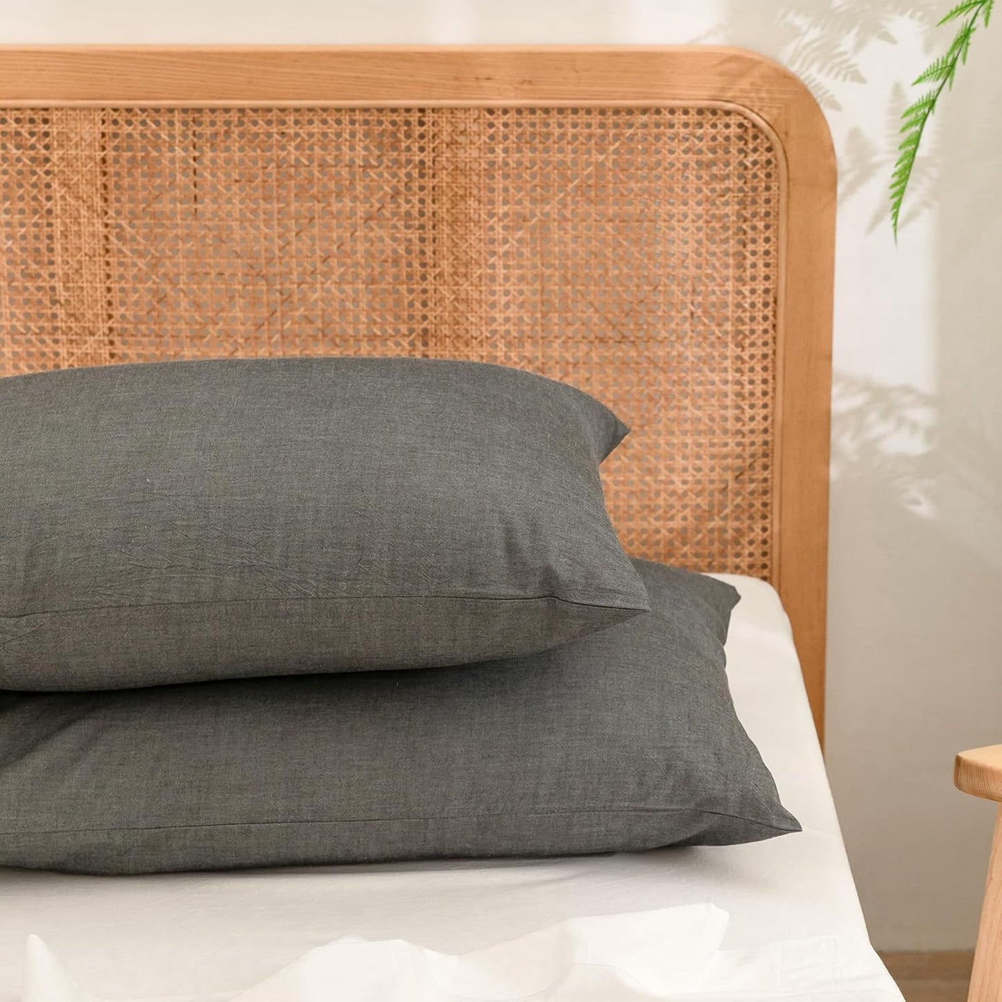 BESTOUCH 100% Washed Cotton Pillowcase for Hair and Skin Linen Feel Soft Comfortable Breathable 1 Pcs Pillow Case with Envelope Closure Solid Linen Grey Body 20x54 Inches