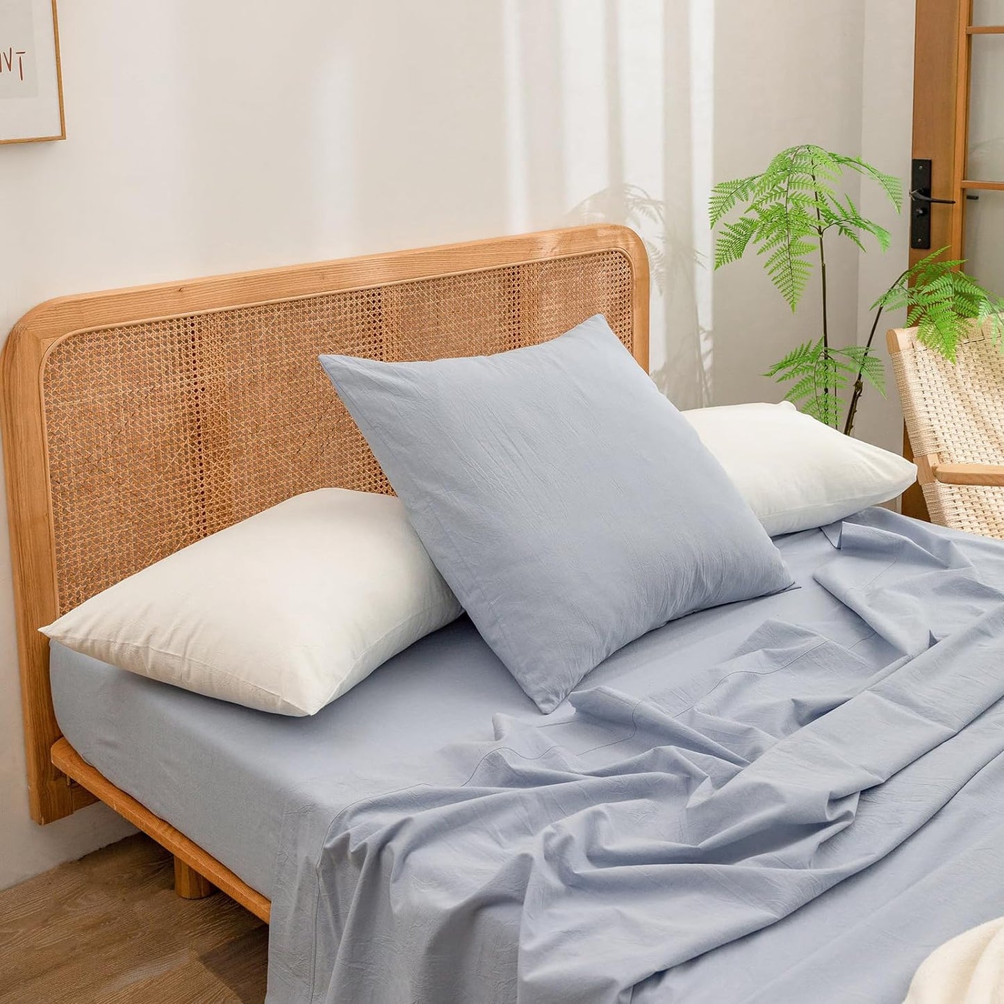 BESTOUCH 100% Washed Cotton Pillowcase for Hair and Skin Linen Feel Soft Comfortable Breathable 1 Pcs Pillow Case with Envelope Closure Solid Linen Grey Body 20x54 Inches