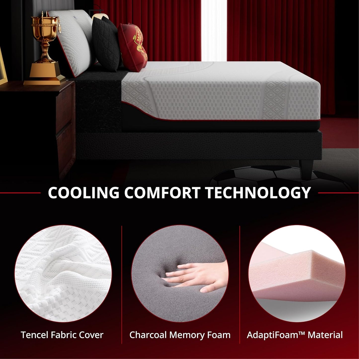 MLILY King Size 12 Inch Manchester United Memory Foam Mattress, Medium Feel, Cool Sleep & Pressure Relief, Fiberglass Free, Made in The USA of Certified Safe US Foam and Global Materials, White