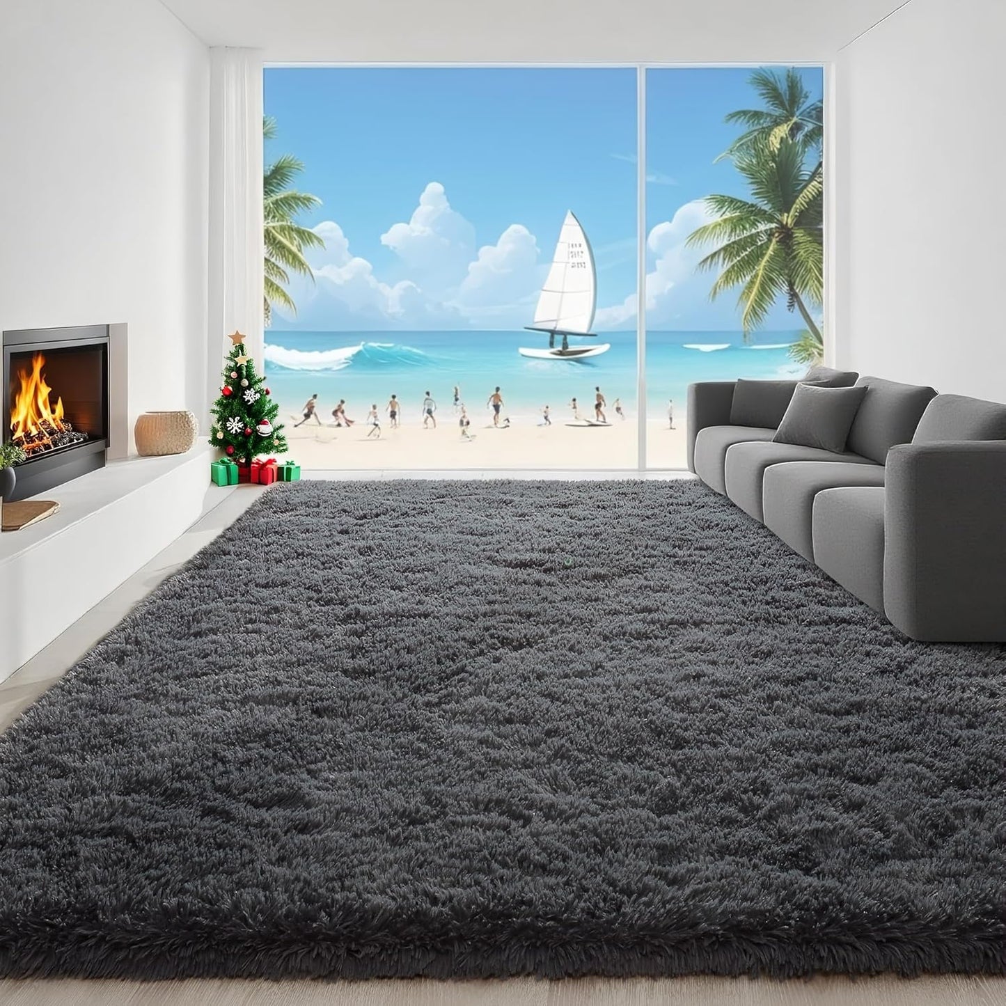 6x9 Feet Machine Washable Area Rugs for Bedroom Living Room, Black Soft Plush Fluffy Fuzzy Shag Shaggy Carpet, Indoor Floor Rugs for Kids, Nursery, Home Decor Aesthetic