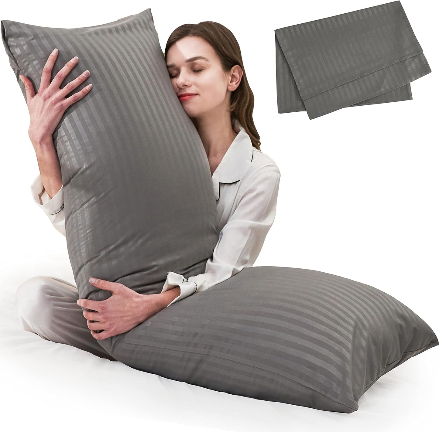 ELNIDO QUEEN Body Pillow with Pillowcase - Soft Long Bed Pillow for Adults - Breathable Full Body Pillow Insert for Sleeping, 20x54inches, Grey