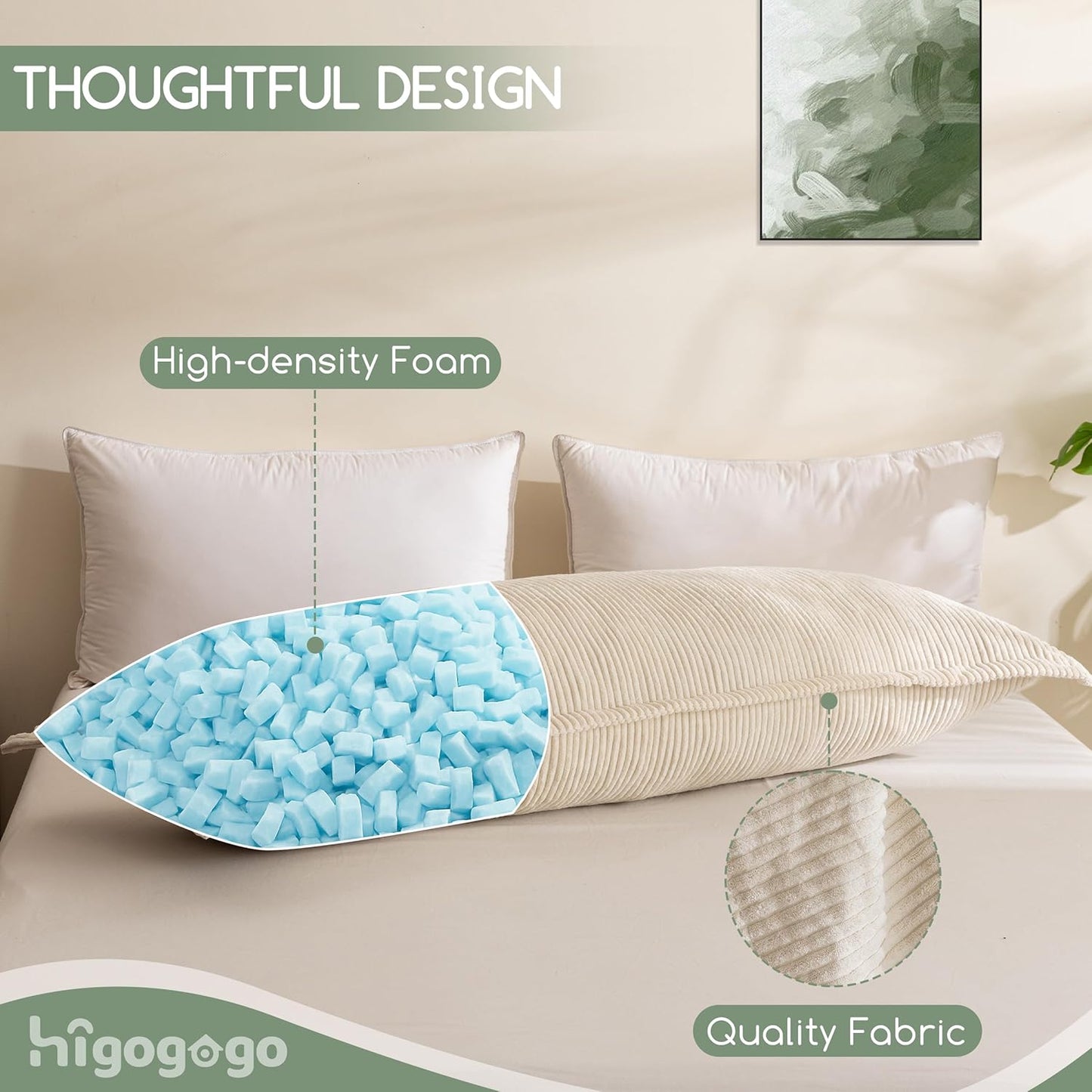 HIGOGOGO Body Pillow for Adults, Thickened Memory Foam Long Bed Pillow, Breathable Full Body Pillow with Removable Pillow Cover (20x54 Inch)