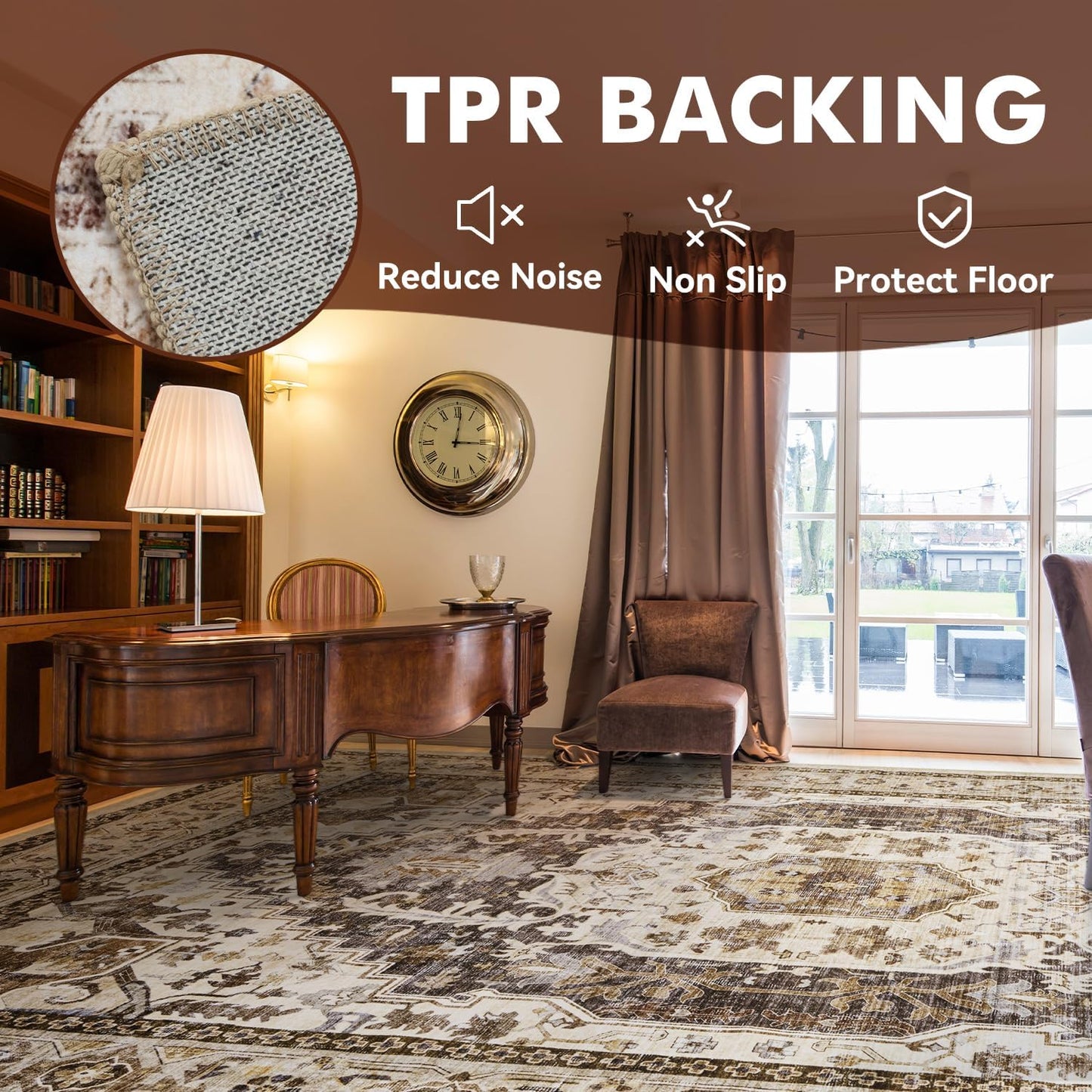 Brown Washable 5x7 Area Rugs for Living Room Rug Bedroom Rug-Carpet Neutral Moody Vintage Traditional Dining Room Rugs Office Soft Comfortable Non Slip