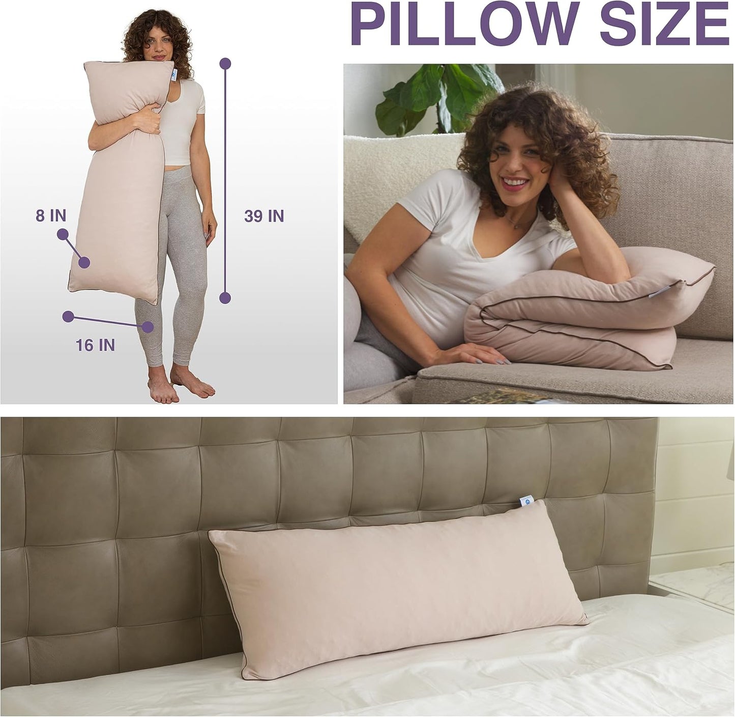 Pharmedoc Body Pillow, Pregnancy Pillows, Side Sleeper Pillow, Long, Memory Foam Pillow, Mocha