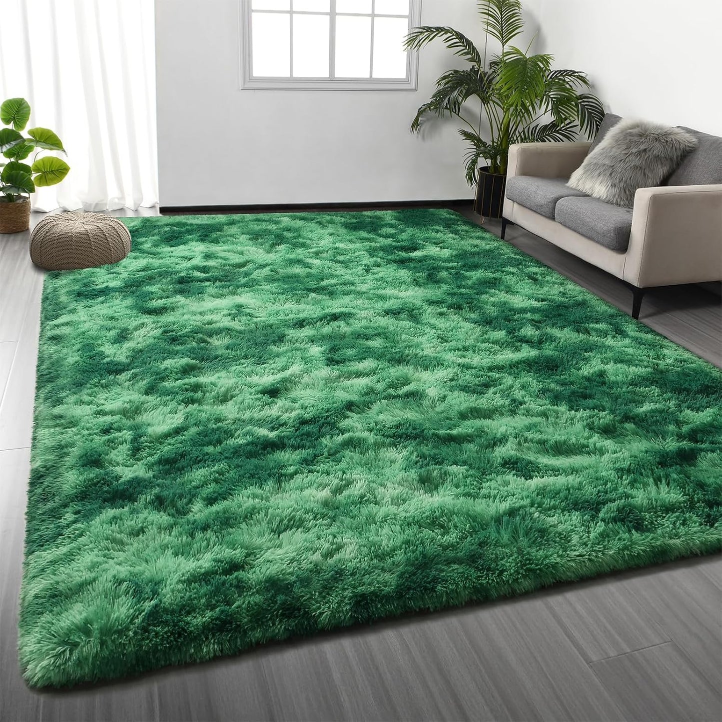 Large Shag Area Rugs 5 x 8, Tie-Dyed Plush Fuzzy Rugs for Living Room, Ultra Soft Fluffy Furry Rug for Bedroom, Indoor Carpet Nursery Rugs for Kids Room Home Decor, Light Grey
