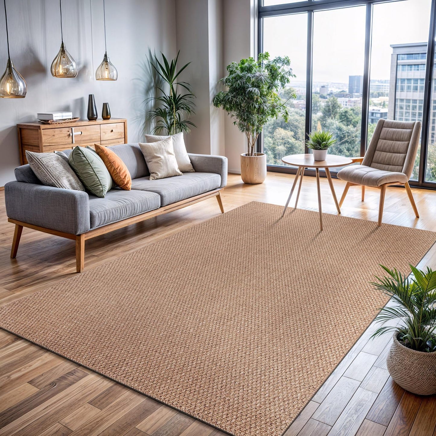 CAMILSON Easy Jute Rug 9x12, Indoor Outdoor Natural Color Fiber Area Rugs for Living Room and Patio Rug Herringbone Seagrass Boho Woven Design Easy-Cleaning Washable Outside Carpet Alfombras 9 x 12