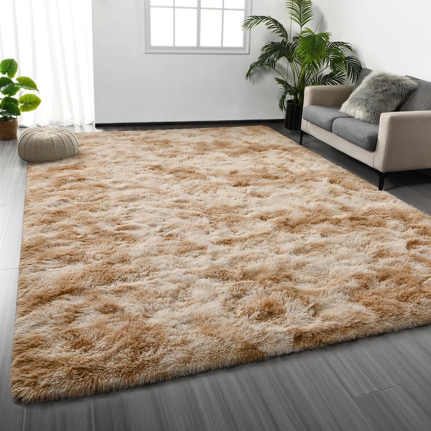 Large Shag Area Rugs 5 x 8, Tie-Dyed Plush Fuzzy Rugs for Living Room, Ultra Soft Fluffy Furry Rug for Bedroom, Indoor Carpet Nursery Rugs for Kids Room Home Decor, Light Grey