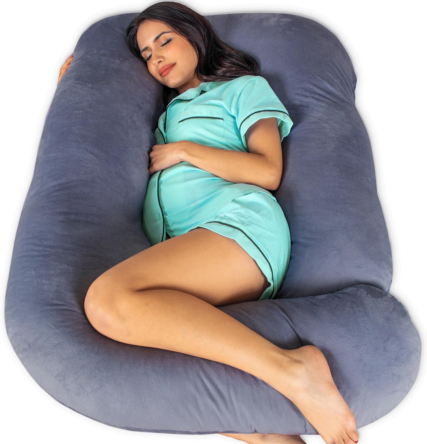 Pharmedoc Pregnancy Pillows, U-Shape Full Body Pillow - Solid – Cooling Removable Cover Dark Grey – Pregnancy Pillows for Sleeping – Body Pillows for Adults, Maternity Pillow and Pregnancy Must Haves