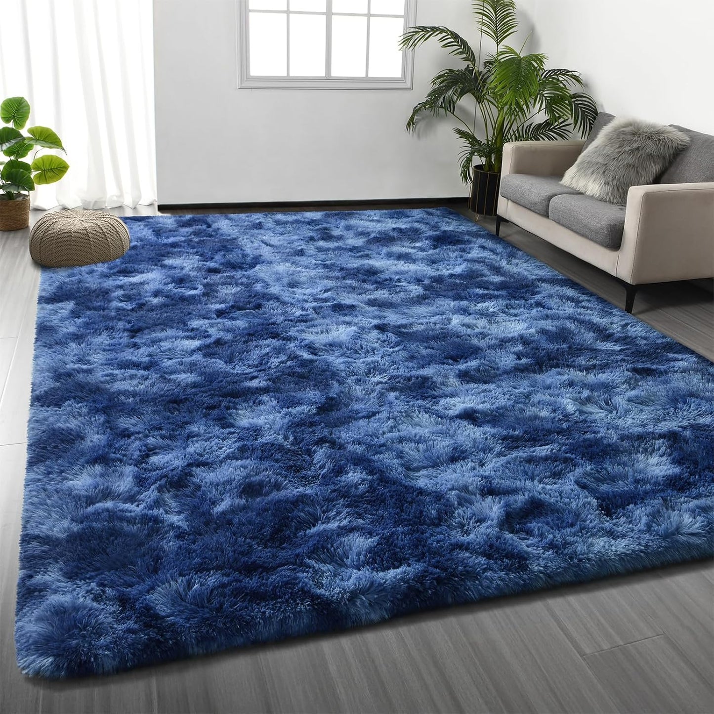 Large Shag Area Rugs 5 x 8, Tie-Dyed Plush Fuzzy Rugs for Living Room, Ultra Soft Fluffy Furry Rug for Bedroom, Indoor Carpet Nursery Rugs for Kids Room Home Decor, Light Grey
