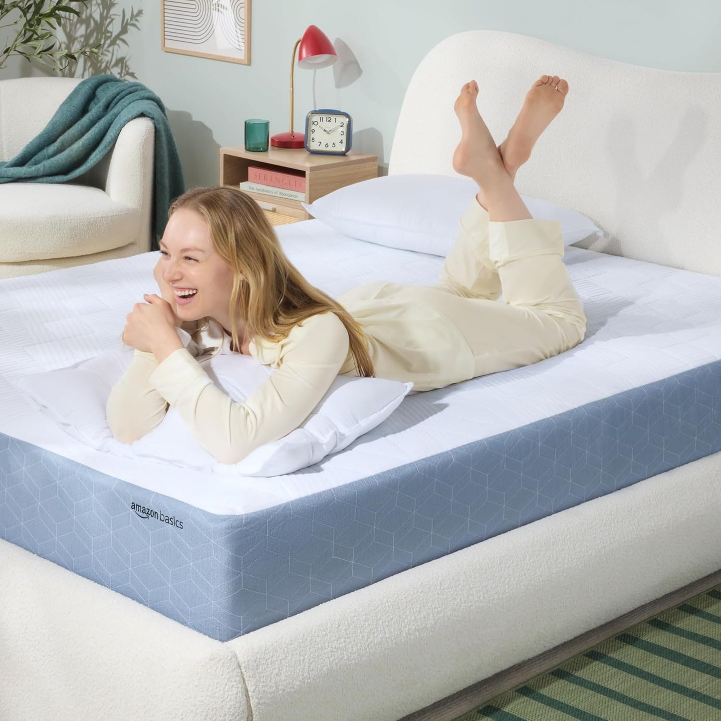 Amazon Basics Memory Foam Mattress, Medium Firm, Cooling Gel, Queen Size Mattress, CertiPUR-US® Certified Foam, 80 x 60 x 10 inches, White/Gray