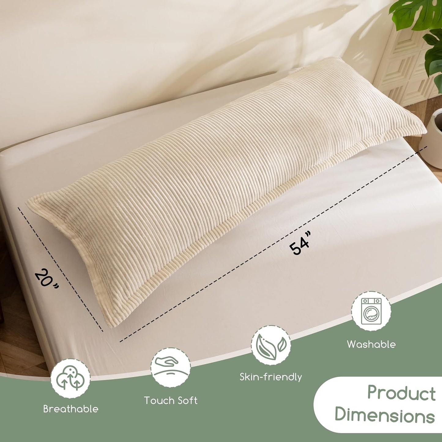 HIGOGOGO Body Pillow for Adults, Thickened Memory Foam Long Bed Pillow, Breathable Full Body Pillow with Removable Pillow Cover (20x54 Inch)