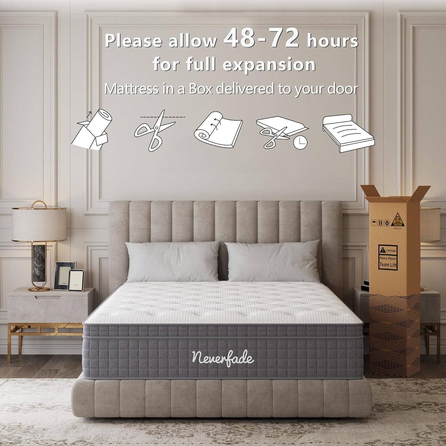 Neverfade 12 Inch Queen Mattress, Medium Firm Gel Memory Foam Hybrid Mattress, for Back Pain Relief, Pressure Relief for Side Sleepers