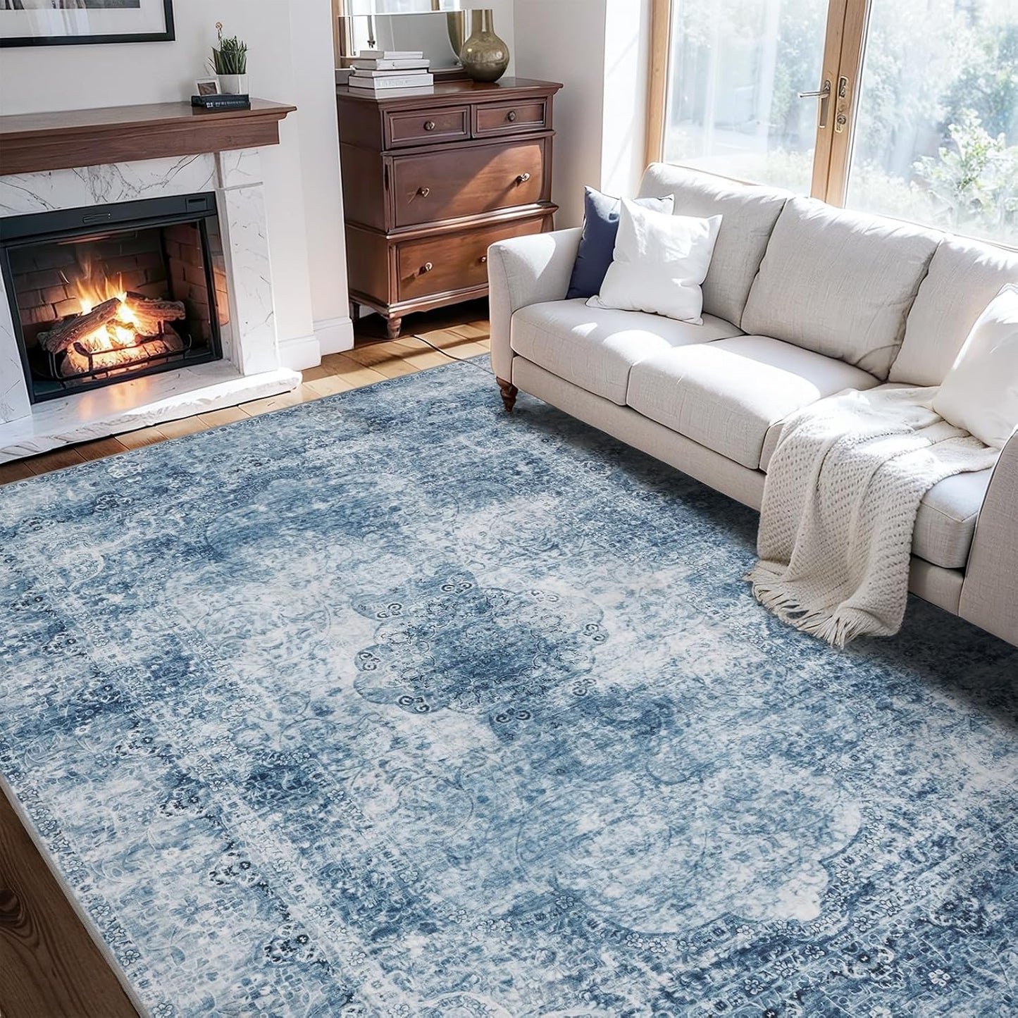Brown Washable 5x7 Area Rugs for Living Room Rug Bedroom Rug-Carpet Neutral Moody Vintage Traditional Dining Room Rugs Office Soft Comfortable Non Slip