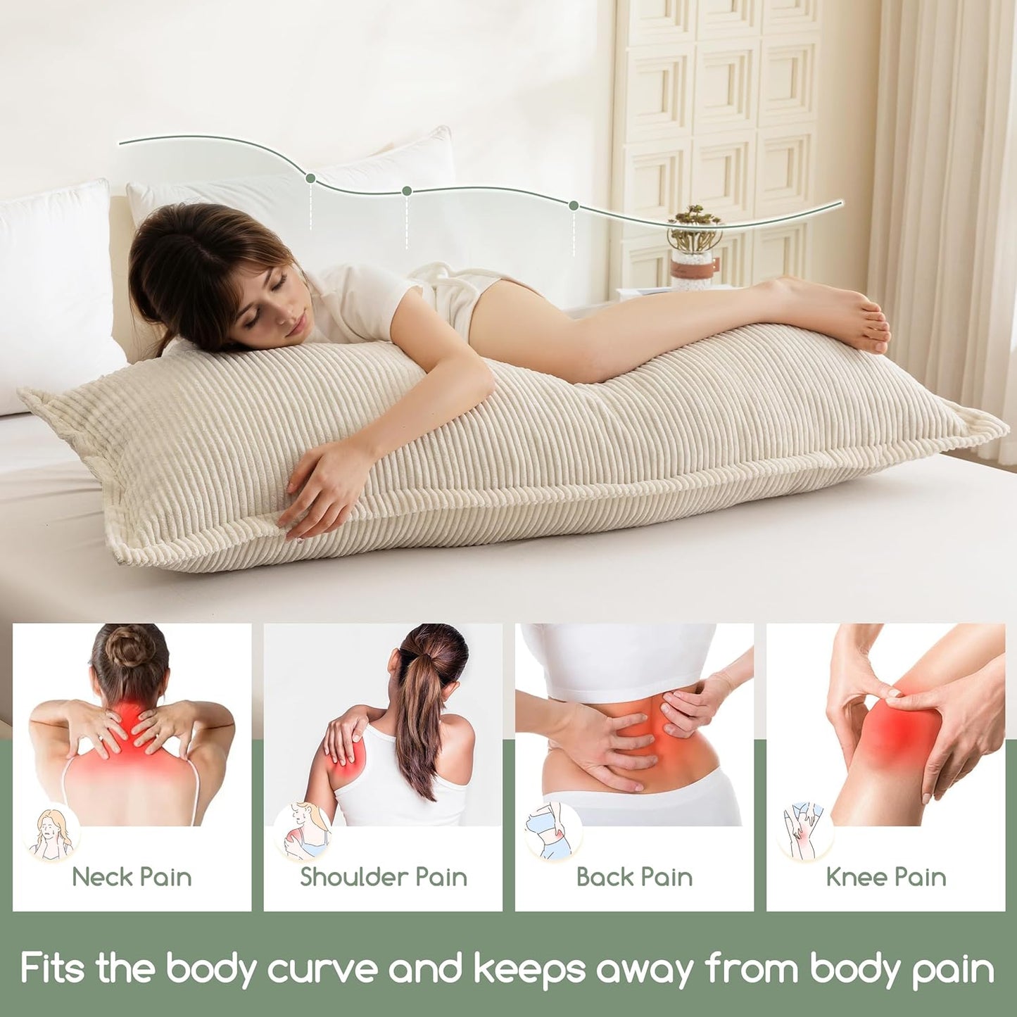 HIGOGOGO Body Pillow for Adults, Thickened Memory Foam Long Bed Pillow, Breathable Full Body Pillow with Removable Pillow Cover (20x54 Inch)