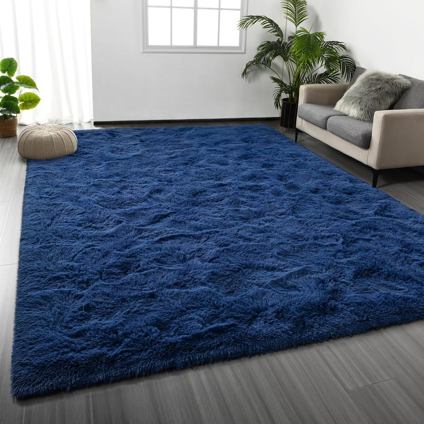 Large Shag Area Rugs 5 x 8, Tie-Dyed Plush Fuzzy Rugs for Living Room, Ultra Soft Fluffy Furry Rug for Bedroom, Indoor Carpet Nursery Rugs for Kids Room Home Decor, Light Grey