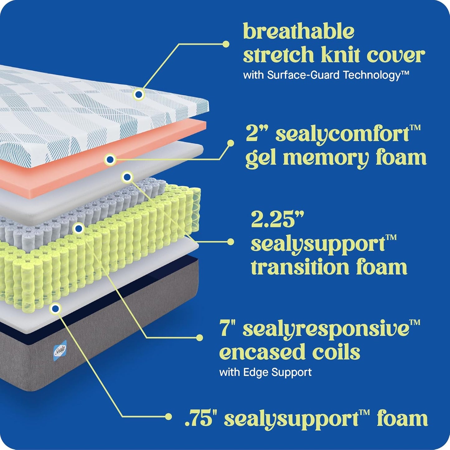 Sealy Dreamlife 12” Hybrid Mattress-in-a-Box, King, SealyComfort Gel Memory Foam, SealyResponsive Encased Coils, Surface-Guard Technology