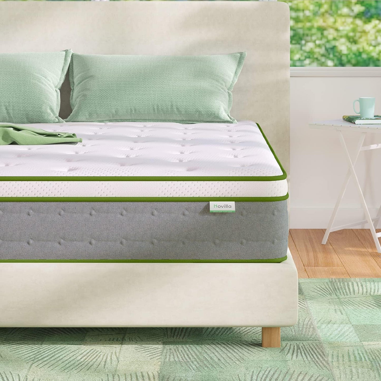 Novilla Queen Size Mattress, 10 Inch Hybrid Mattress in a Box, Foam with Individual Pocket Coils for Quality Sleep, Pillow Top Queen Mattresses with Quilted Cover, Release Pressure